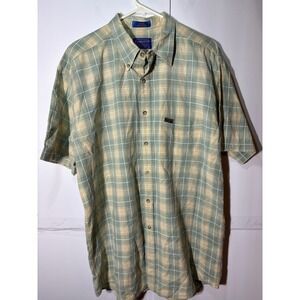 Pendleton Men's Short Sleeve Plaid Button Down Shirt Green Beige Cotton L Casual